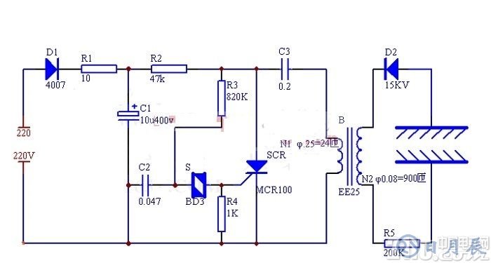 簡易制作負(fù)離子發(fā)生器電路圖