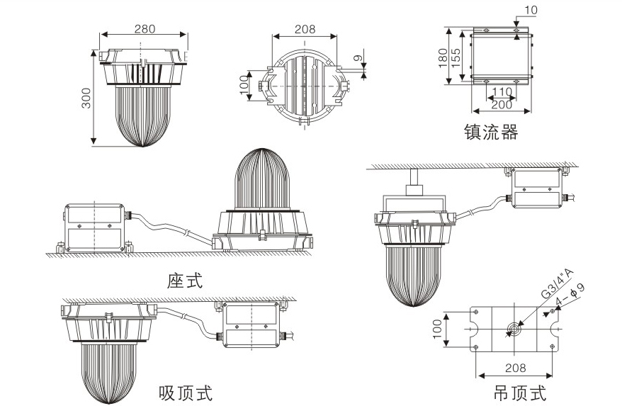 防眩應(yīng)急泛光燈尺寸圖